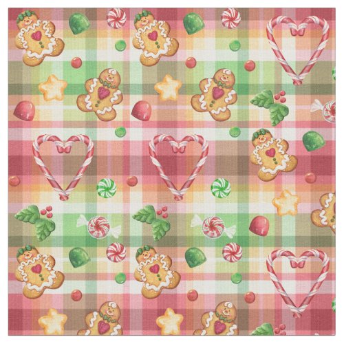 Gingerbread Sweeties Plaid Fabric