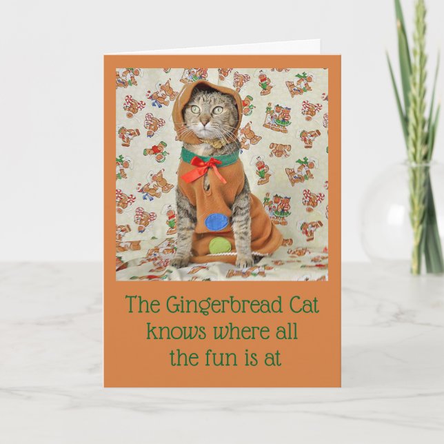 Gingerbread Tabby Cat Christmas Card (Front)