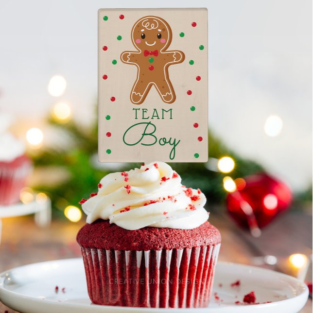 Gingerbread Team Boy Gender Cupcake Cake Toppers (Christmas Gender Reveal)