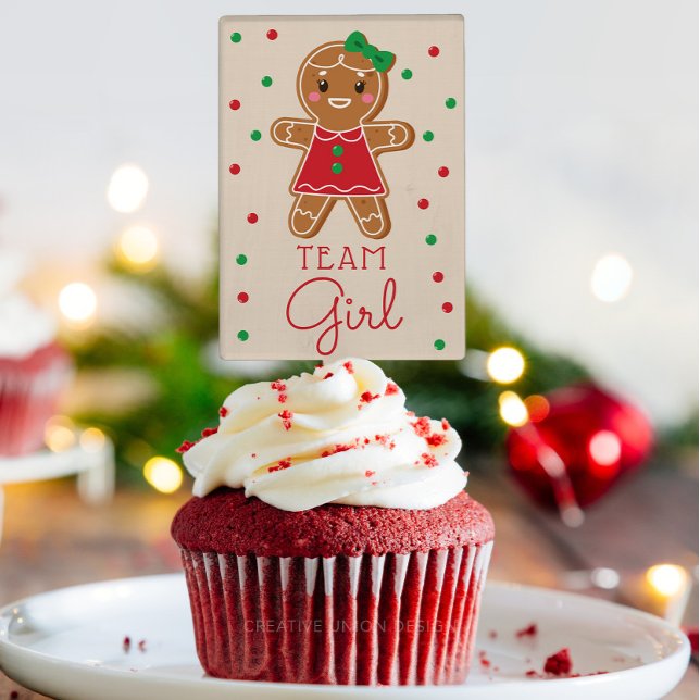 Gingerbread Team Girl Gender Cupcake Cake Toppers (Christmas gender reveal)