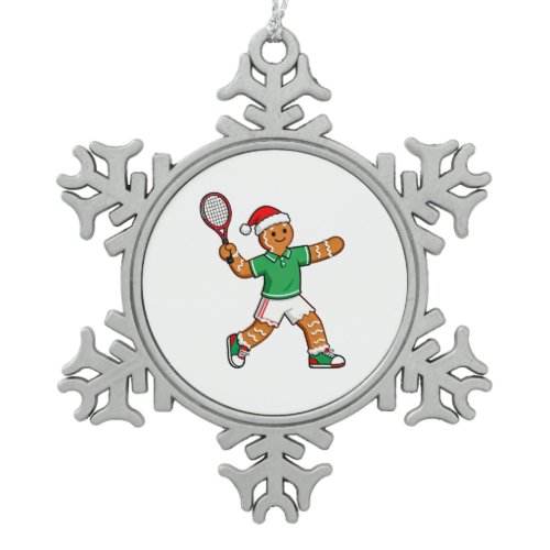 Gingerbread Tennis Christmas 2026 Holiday Sports Snowflake Pewter Christmas Ornament