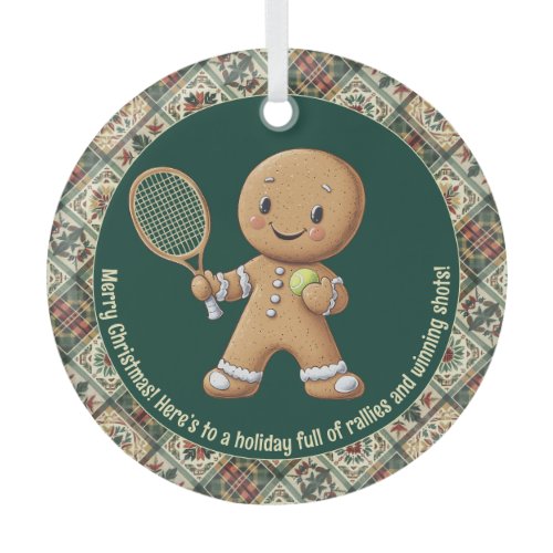 Gingerbread Tennis Grand Slam 🎾🎄custom text Glass Ornament