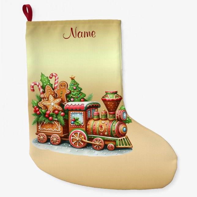 Gingerbread Train Holiday Christmas Stocking (Front)