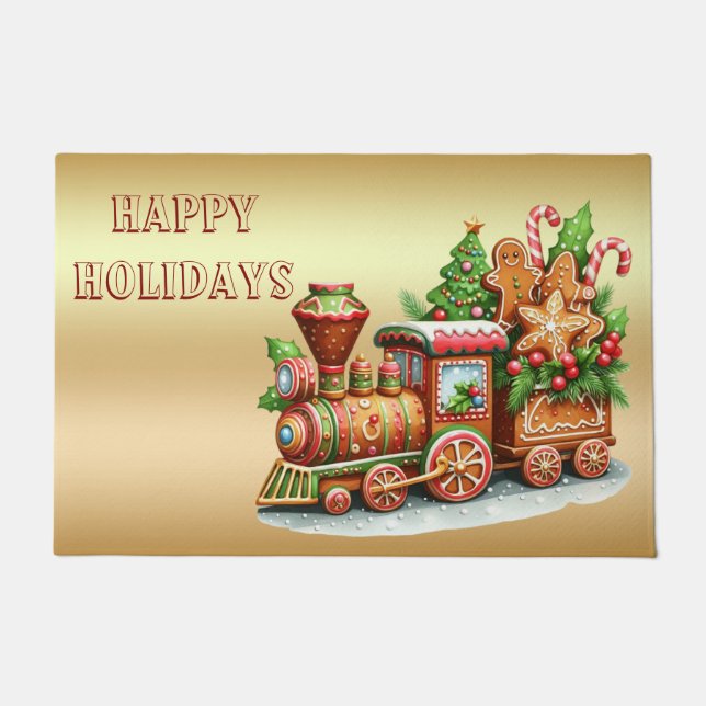 Gingerbread Train Holiday Doormat (Front)