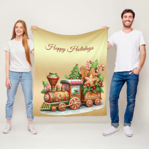 Gingerbread Train Holiday Fleece Blanket