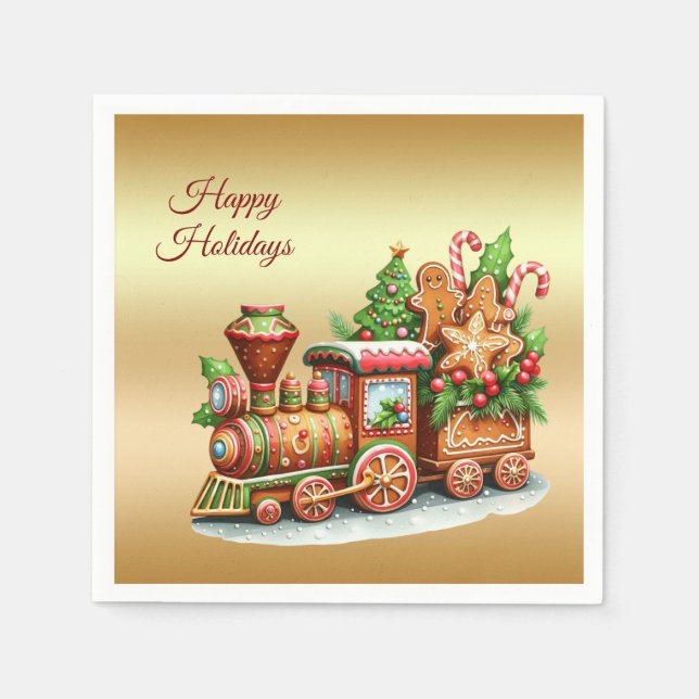 Gingerbread Train Holiday Paper Napkin (Front)
