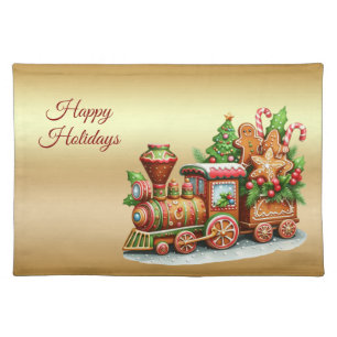 Gingerbread Train Holiday Table Cloth Placemat
