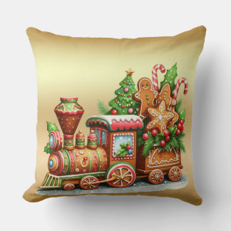 Gingerbread Train Holiday Throw Pillow