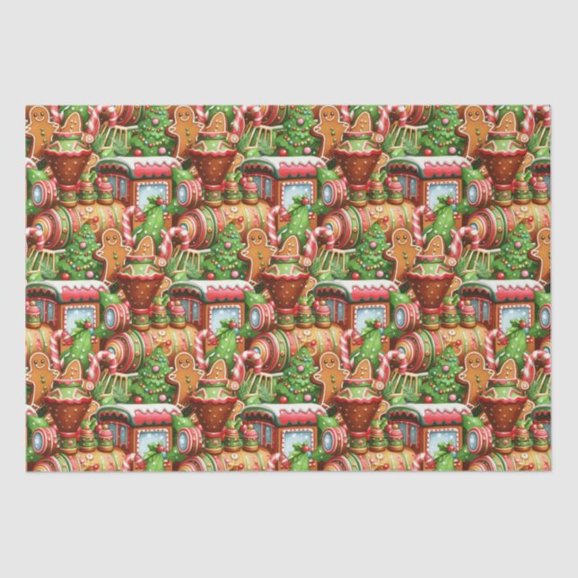 Gingerbread Train Holiday Tissue Paper (Front)