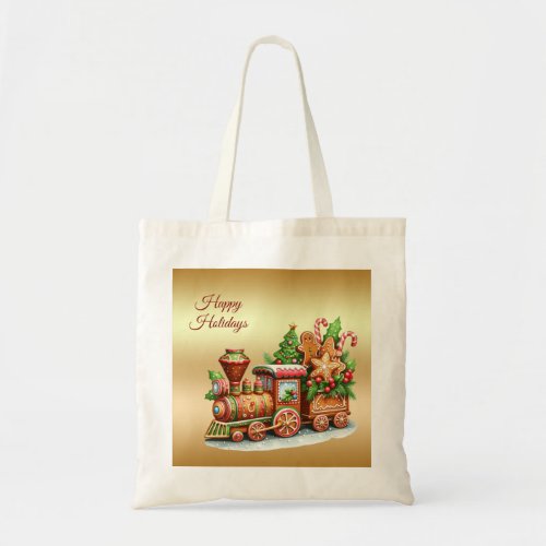 Gingerbread Train Holiday Tote Bag