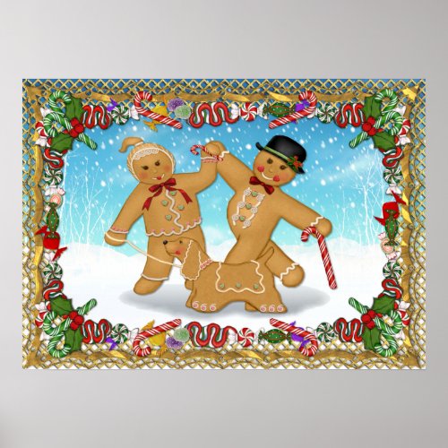 Gingerbread Trio with Border Poster