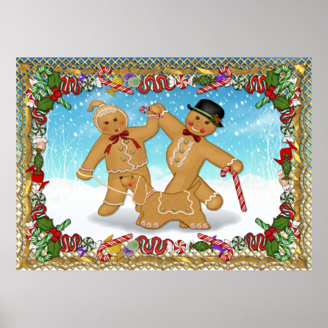 Gingerbread Trio with Border Poster (Front)