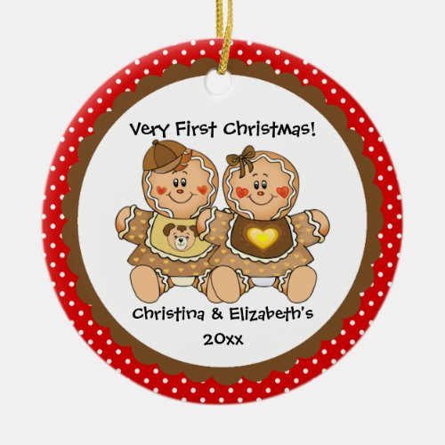 Gingerbread Twins Babys First Christmas Ornament