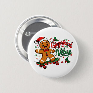 Gingerbread Vibes Skateboard Christmas Button