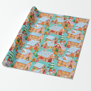 Gingerbread Village (aqua) Wrapping Paper