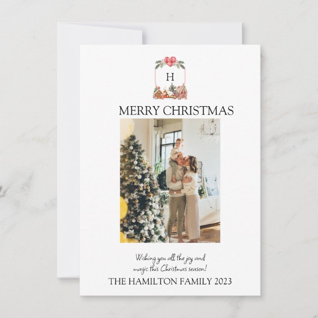 Gingerbread Village Crest w/ Photo Christmas Card (Front)