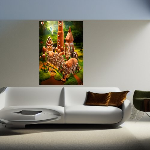 Gingerbread village in the amazon  AI Art  Poster