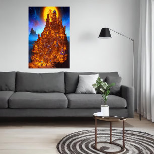 Gingerbread village in the night   AI Art Poster