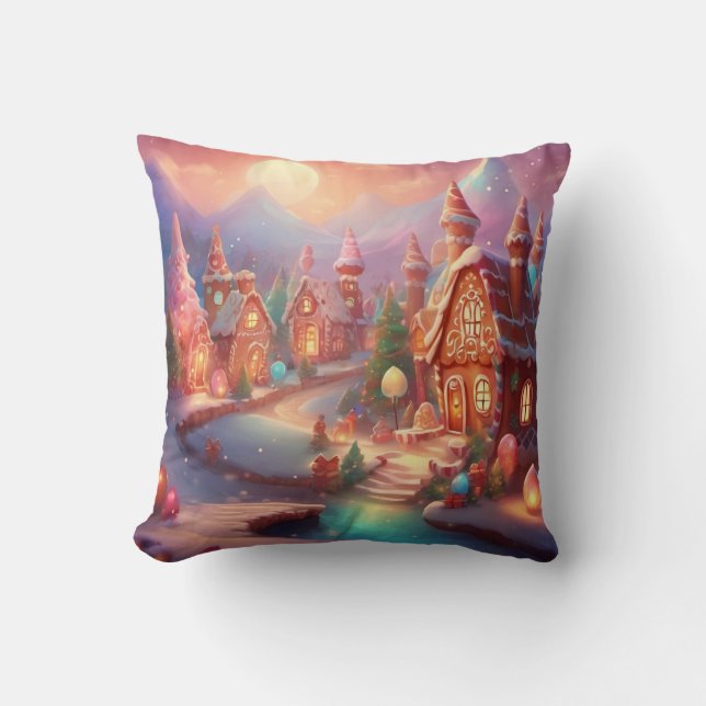 Gingerbread Village Throw Pillow (Front)