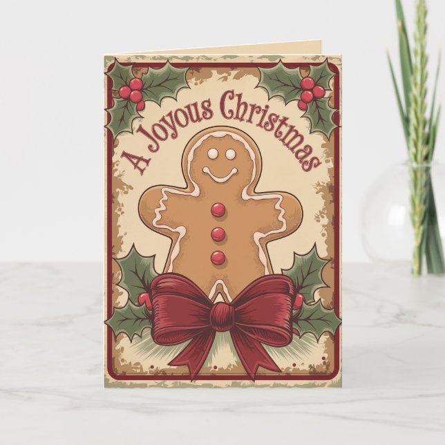 Gingerbread vintage joyous Merry Christmas Holiday Card (Front)