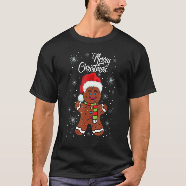 Gingerbread Wear Santa Hat Christmas Costume Cooki T-Shirt (Front)