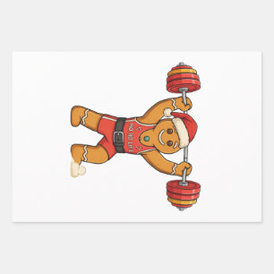 Gingerbread Weightlifter Christmas 2026 Holiday F Wrapping Paper Sheets
