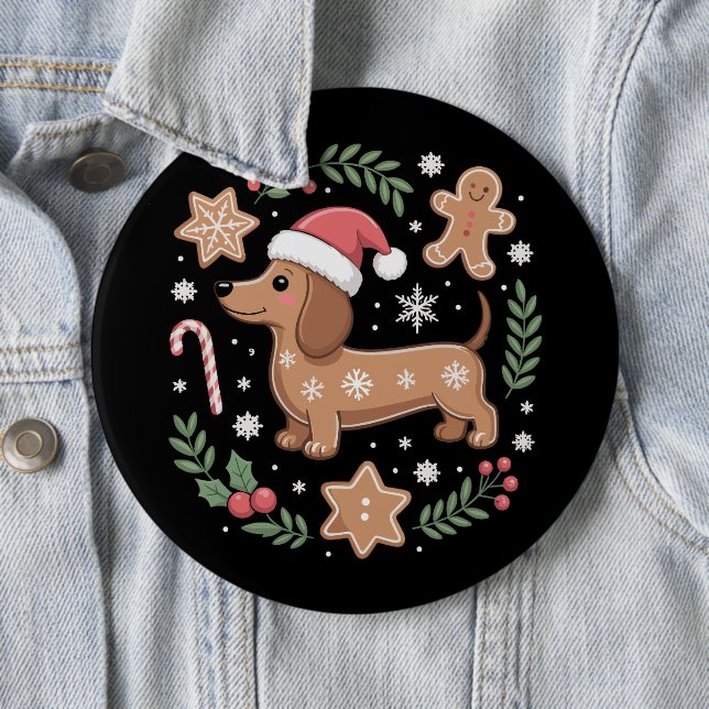 Gingerbread Weiner Dog Lover Dachshund Christmas  Button (In Situ)