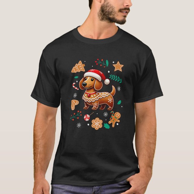 Gingerbread Weiner Dog Lover Dachshund Christmas C T-Shirt (Front)