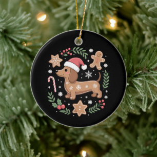 Gingerbread Weiner Dog Lover Dachshund Christmas Ceramic Ornament