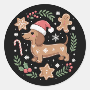 Gingerbread Weiner Dog Lover Dachshund Christmas  Classic Round Sticker
