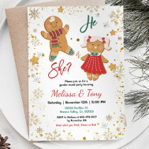 Gingerbread Winter Gold Snowflakes Gender Reveal  Invitation