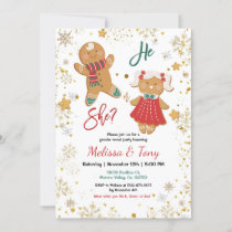 Gingerbread Winter Gold Snowflakes Gender Reveal  Invitation