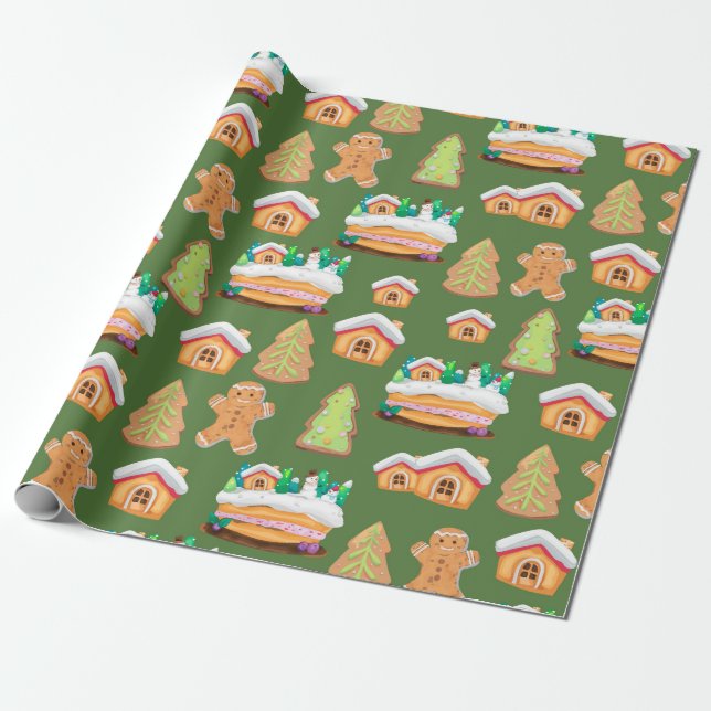 Gingerbread Winter Village Wrapping Paper (Unrolled)