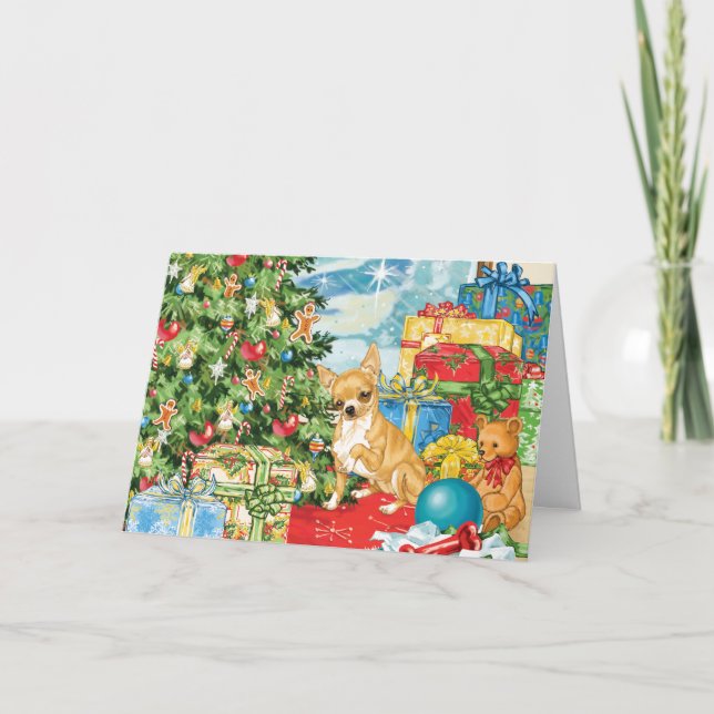 Gingerbread Wishes Chihuahua Christmas Art Holiday Card (Front)