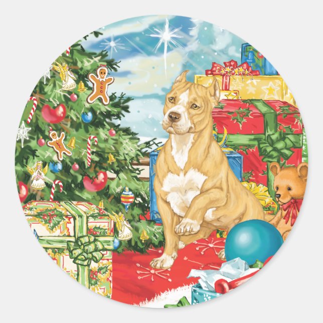 Gingerbread Wishes Pit Bull Terrier Christmas Art Classic Round Sticker (Front)