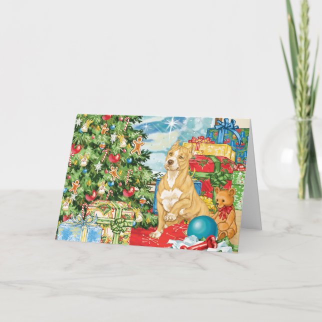Gingerbread Wishes Pit Bull Terrier Christmas Art Holiday Card (Front)