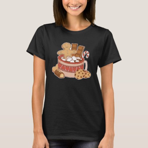 Gingerbread with chocolate candy cane and biscuit  T_Shirt