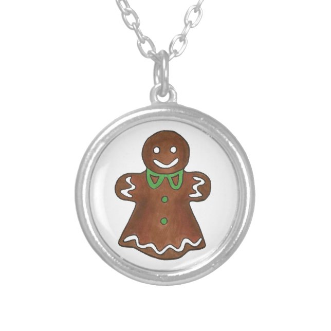 Gingerbread Woman Lady Christmas Cookie Necklace (Front)