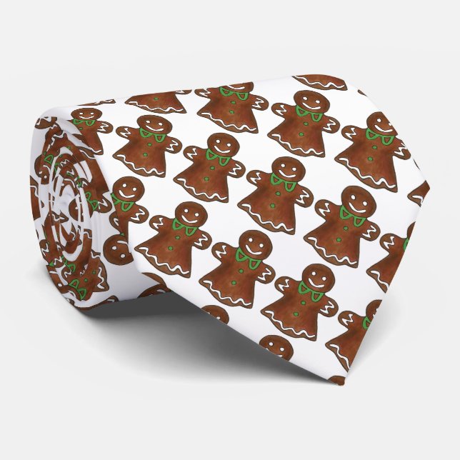 Gingerbread Woman Lady Cookies Christmas Holiday Neck Tie (Rolled)