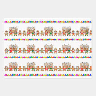 Gingerbread Wrapping Paper Flat Sheet Set of 3