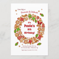 Gingerbread Wreath Holiday Birthday Party Invitation