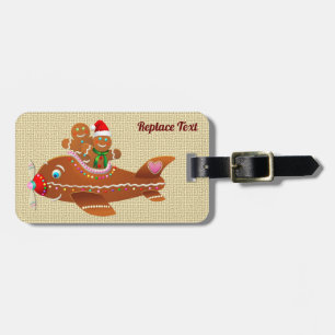 Gingerbread Xmas Airplane Cartoon Luggage Tag