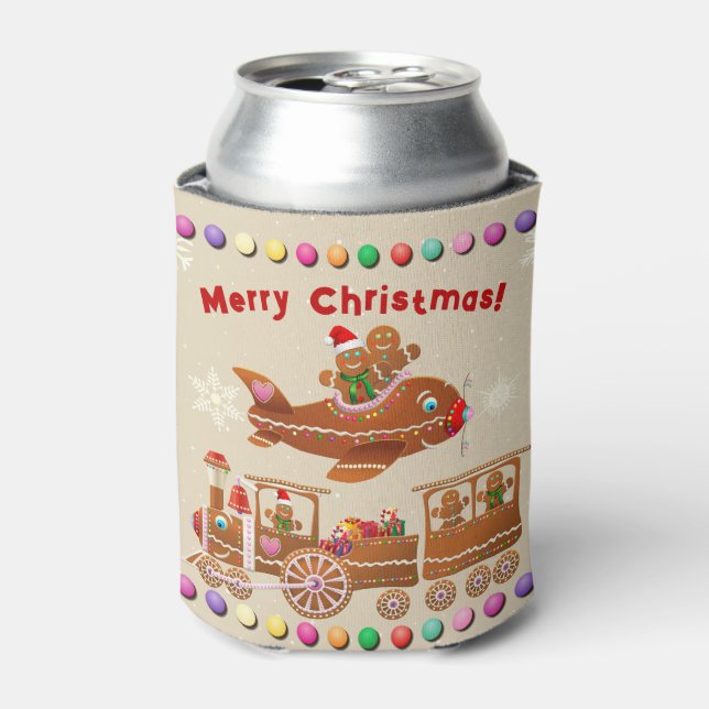 Gingerbread Xmas Train And Airplane Can Cooler (Can Front)