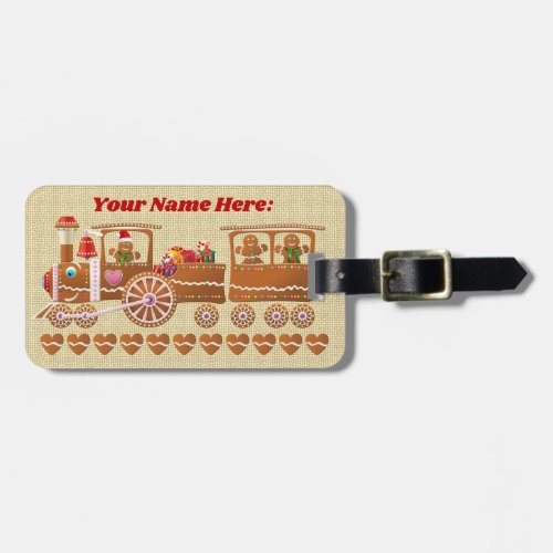 Gingerbread Xmas Train Cartoon Luggage Tag