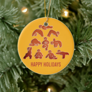 Gingerbread Yoga Holiday Ceramic Ornament