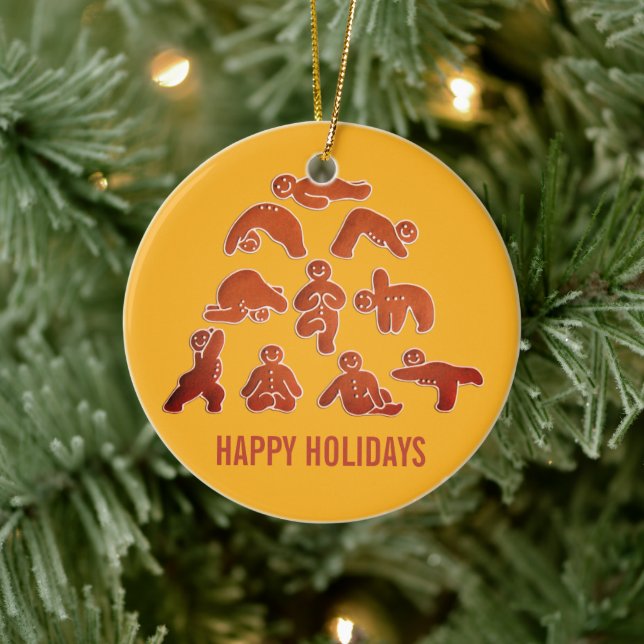 Gingerbread Yoga Holiday Ceramic Ornament (Tree)