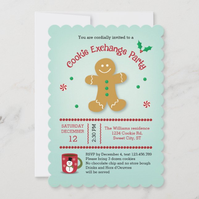 Gingerbreadn Man Cookie Exchange Invitation (Front)