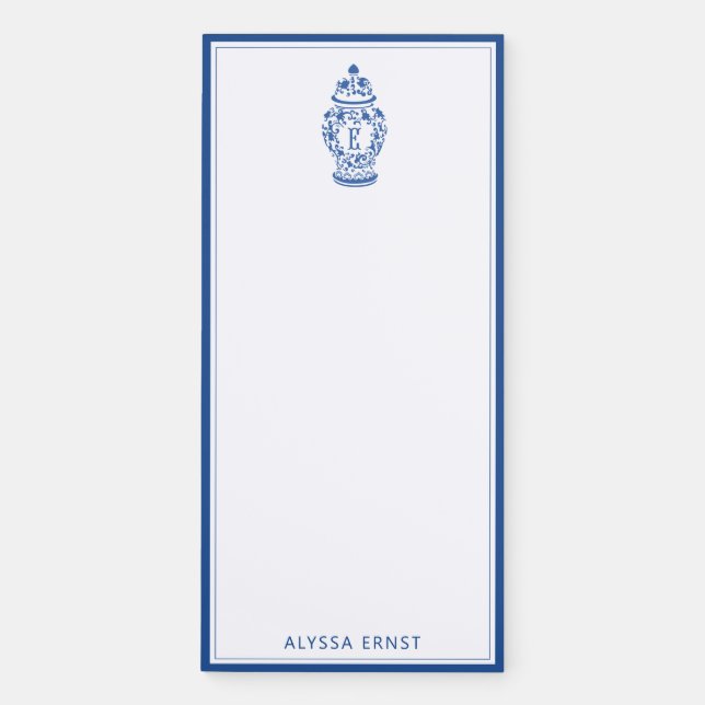 GingerJar Chinoiserie | Monogram A |   Magnetic No Notepad (Front)