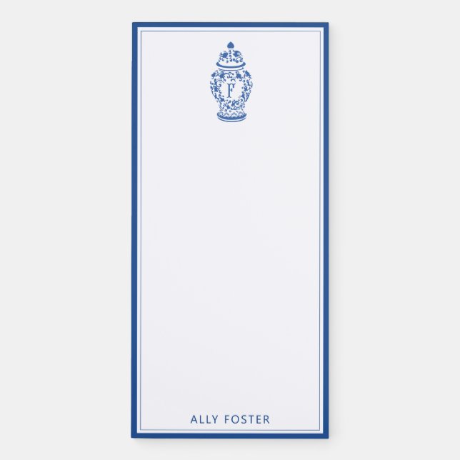 GingerJar Chinoiserie | Monogram F |  Magnetic Notepad (Front)