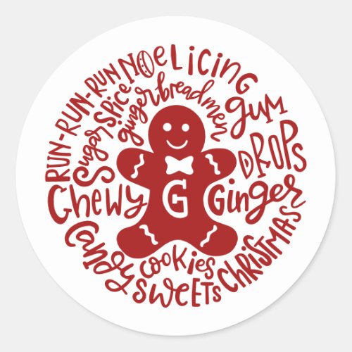Gingerman Christmas Winter Candy Typography Classic Round Sticker